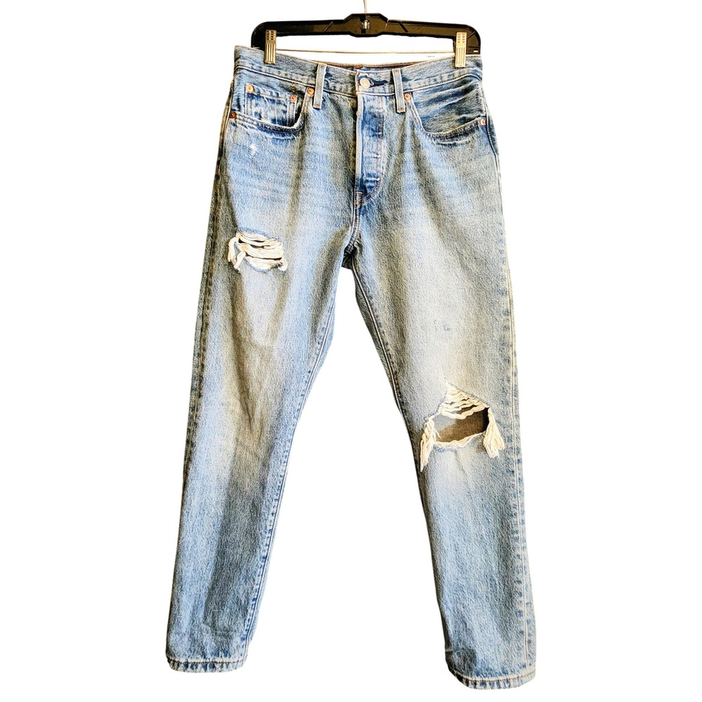 Levis 501 S Skinny Jeans Womens 29 Light Wash Good Distressed High Rise Denim